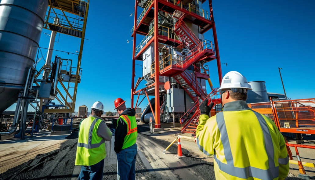 technical support operators repairing asphalt plant